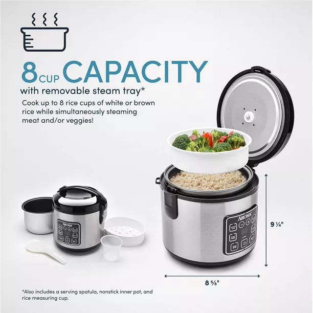 Aroma Housewares ARC-994SB 2O2O model Rice & Grain Cooker Slow Cook, Steam,  Oatmeal, Risotto, 8-cup cooked/4-cup uncooked/2Qt, Stainless Steel 