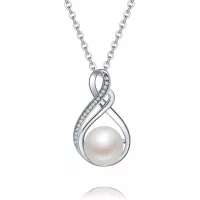 KEETEEN 10mm Infinity Sterling silver Pearl Pendant Necklace for Women 18 inch