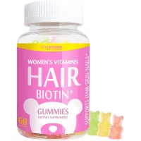 VegePower Hair Vitamin Gummies-Biotin 10,000 mcg Vitamin C & E for Healthy Hair, Skin & Nails-Vegan, Pectin-Based, Non-GMO-Bear Gummy for Stronger, Beautiful Hair-3 Natural Fruit Flavors