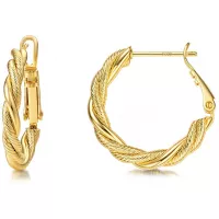 Hoop Earrings,14K Gold Plated Chunky Twisted Hoop Earrings for Women with 925 Sterling Silver Post