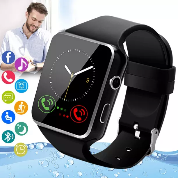 Peakfun Smart Watch Android Smartwatch Touch Screen Bluetooth Smart Watch for Android Phones Wrist Phone Watch with SIM Card Slot Camera Waterproof Fitness Tracker Watch for Men Women Kids Black