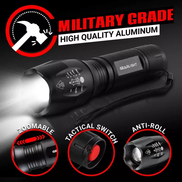 GearLight High-Powered LED Flashlight S1200 - Mid size, Zoomable, Water Resistant, Handheld Light - High Lumen Camping, Outdoor