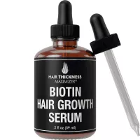 Biotin Hair Growth Serum by Hair Thickness Maximizer. DHT Blocker Oil For Hair Loss, Dry, Damaged, Hair. Natural Thickening and Smoothing of Hair and Nourishing of Scalp for Women and Men (2oz)
