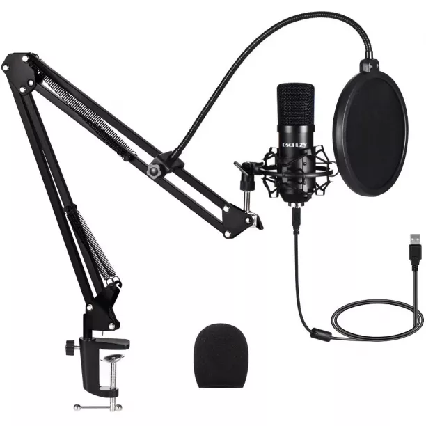 USB Microphone Set Gaming Streaming Podcast Microphone 192KHz/24Bit Studio  Cardioid Condenser Mic Kit with sound card Boom Arm Shock Mount PopFilter