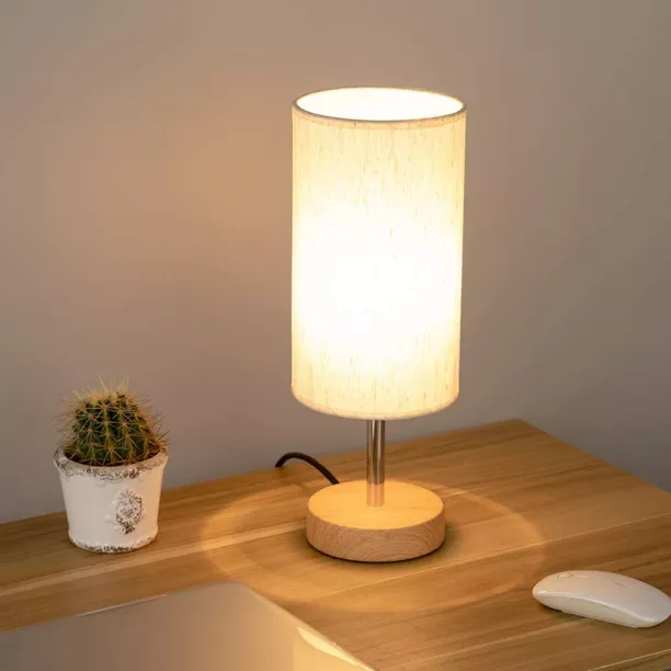 Bedside Lamp With Usb Port - Touch Control Table Lamp For Bedroom Wood 3  Way Dimmable Nightstand Lamp With Round Flaxen Fabric Shade For Living  Room