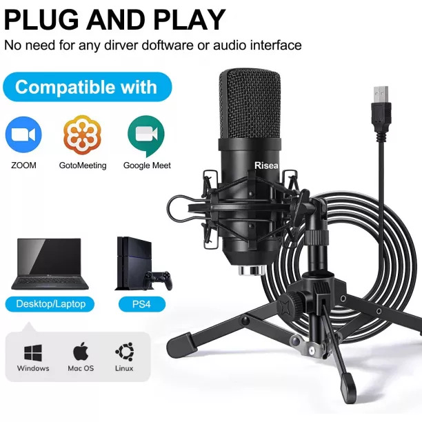 TONOR USB Microphone, Computer Cardioid Condenser PC Gaming Mic with Tripod  Stand & Pop Filter for Streaming, Podcasting, Vocal Recording, Compatible