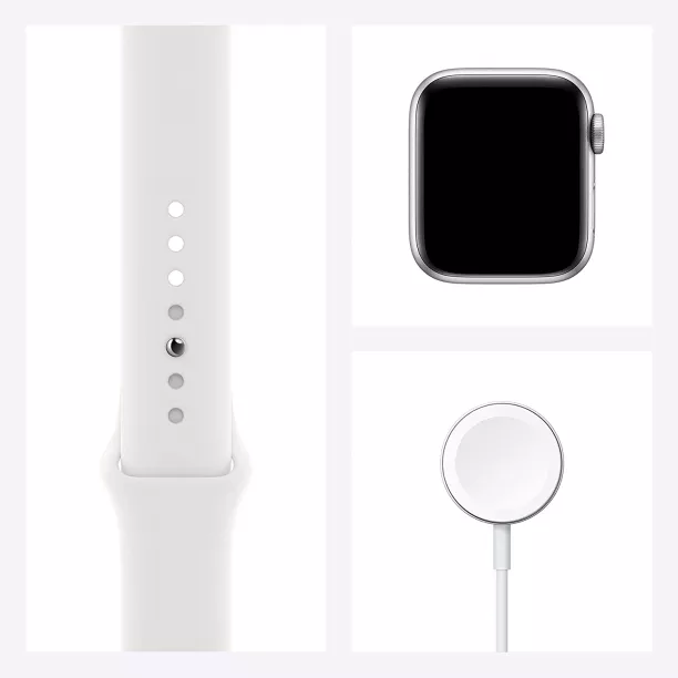 New Apple Watch Series 6 GPS Cellular 40mm Silver Stainless Steel Case with White Sport Band