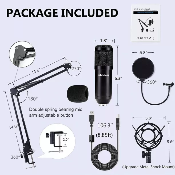 XLR Condenser Microphone, UHURU Professional Studio Cardioid Microphone Kit  with Boom Arm, Shock Mount, Pop Filter, Windscreen and XLR Cable, for  Broadcasting, Recording,  : : Musical Instruments