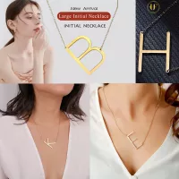 Large Initial Big Letter Necklace 18K Gold Plated Stainless Steel for Women Gift (From 26 A-Z)