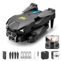 M3 Mini Drone for Kids Adults, Foldable Triple-Lens RC WiFi Quadcopter Optical Flow Height Toy with 1 Battery - Black