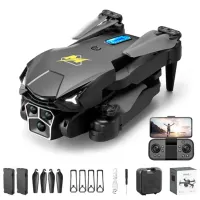 M3 Remote Control Triple-Lens Camera Drone RC Aircraft Optical Flow Hovering Quadcopter with 2 Batteries - Black