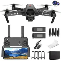 P5 HD Dual Camera Folding Drone Infrared Obstacle Avoidance Quadcopter RC Helicopter, with 2 Batteries - Black