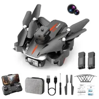 P11S ESC Dual Lens HD RC Drone Optical Flow Positioning Folding Quadcopter with Storage Bag + 2 Batteries - Black